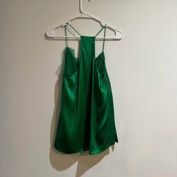 CAMI NYC The Racer Charmeuse Cami Lace Trim Top - Kelly Green - Size Small - Picture 3 of 4